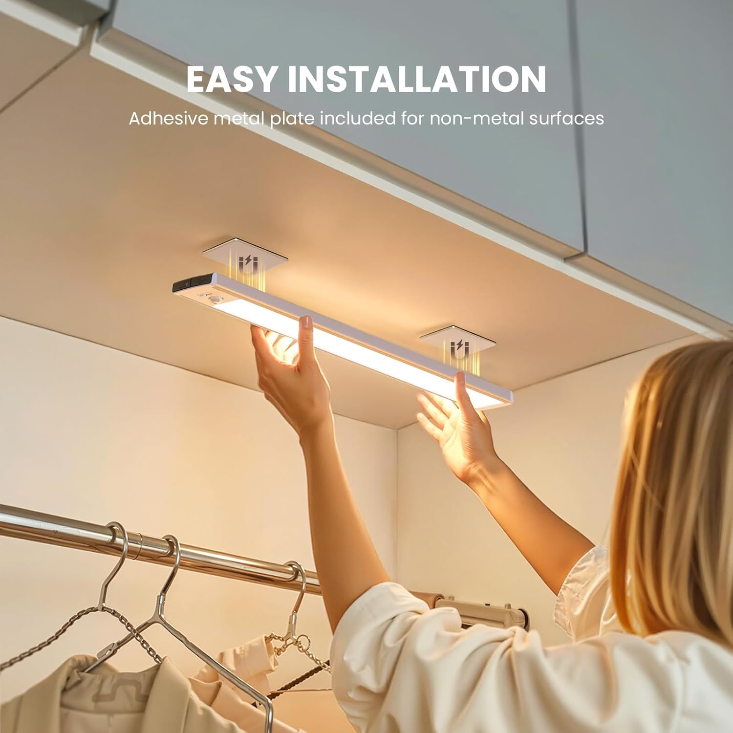 TANSOOL+ Cabinet Lighting LED Lamp with Motion Sensor - USB-C Rechargeable Under-Unit Light Kitchen Light - Dimmable Wireless Night Light for Kitchen, Stairs, Cupboard - 20 Cm, Pack of 2 image number 6