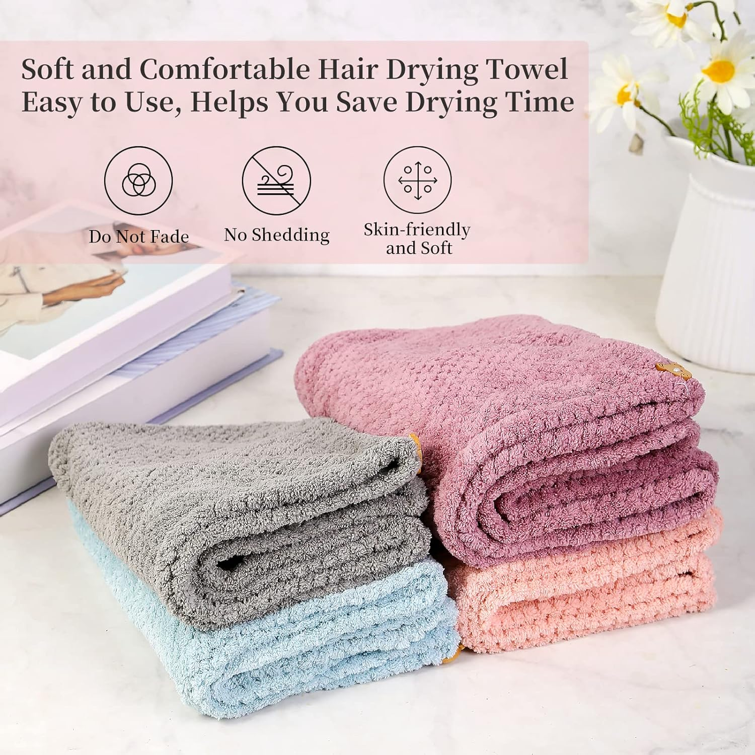 Domxies Microfiber Hair Towel Wrap, Hair Drying Towel, Ultra Absorbent Fast Drying Hair Towel Wraps for Wet Hair, Long, Curly, Thick, Frizzy Hair (Grey+Mint Green) - Blueberry image number 7