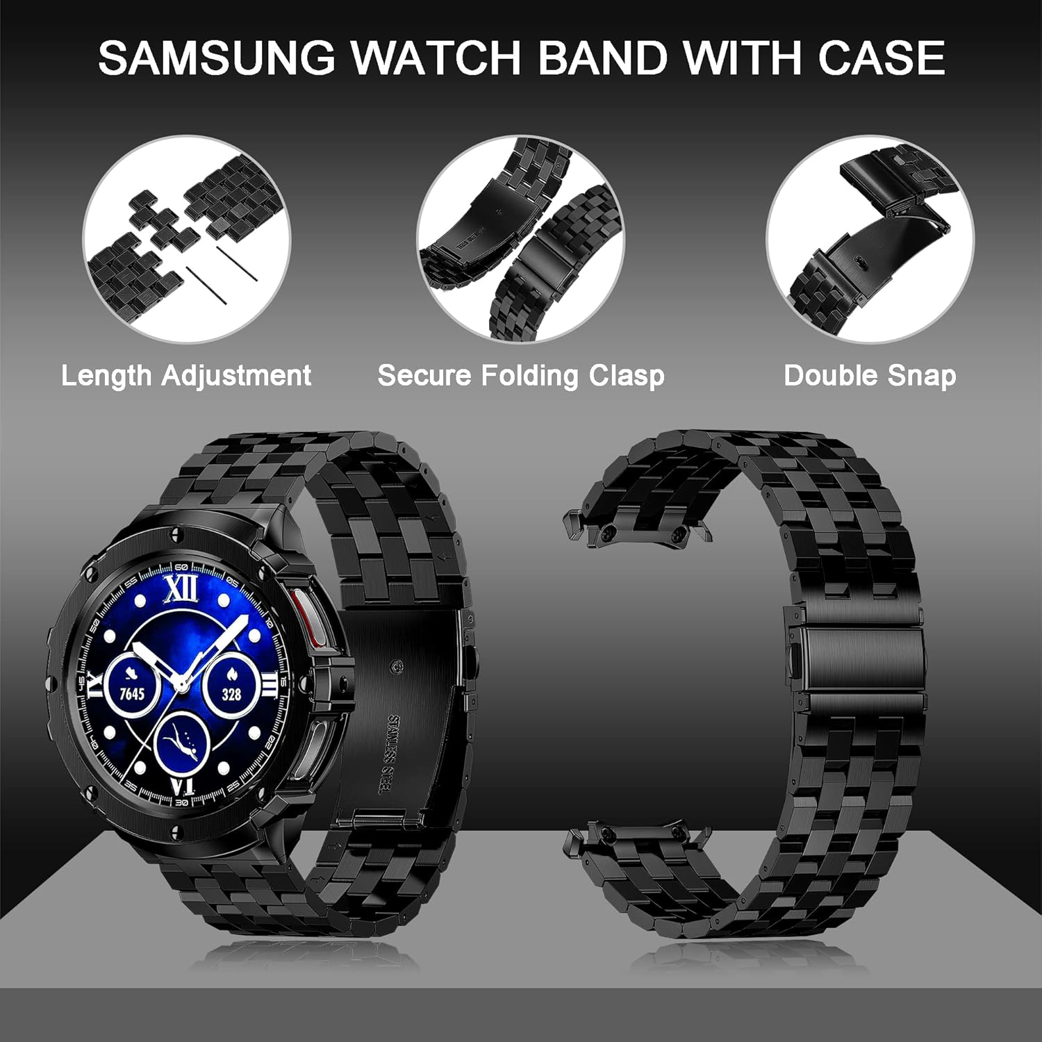 Amznew Stainless Steel Galaxy Watch 5 Pro Band with Case Compatible with Samsung Watch 5 Pro 45Mm, Rugged Metal Watch Band with Protective Bumper Cover Replacement Strap for Men 2022 image number 2