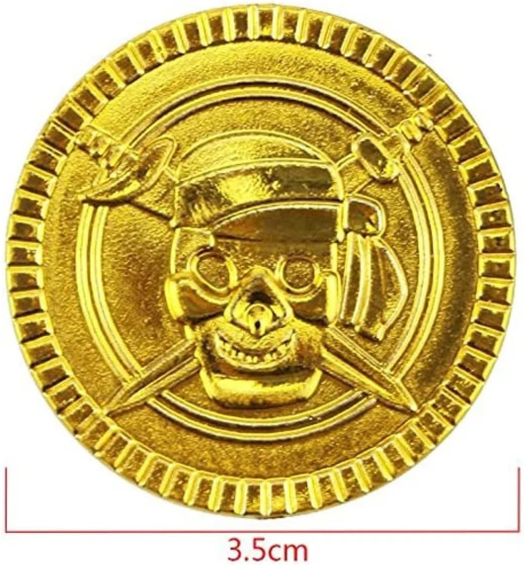 100Pcs Plastic Gold Coins, Pirate Gold Coins Commemorative Gold Coins for Party Bags,Party Favours, Classroom Reward, Treasure Hunt Game, (3.5Cm/1.37In)