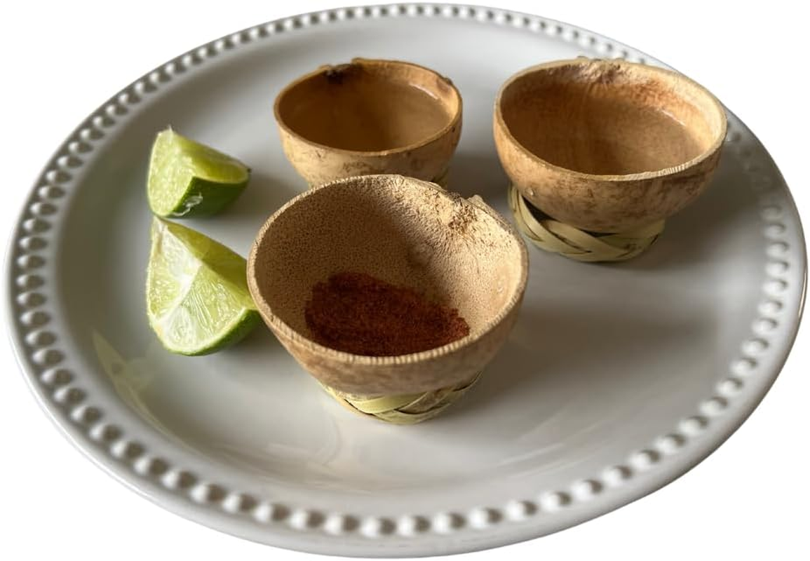 EMPORION Mezcal Jicaras Set of 3 Hand-Carved Artisan Copitas from Mexico with Natural Fiber Carrizo Base for Mezcal and Tequila (2 Oz) image number 1