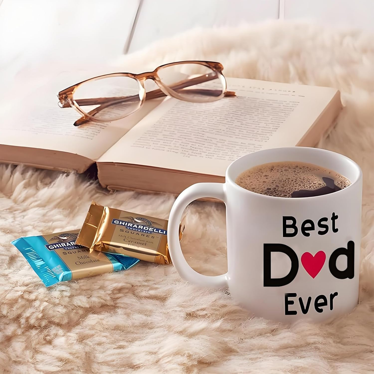 Father'S Day Daughter Son Fathers Day Gift Gift Best Dad Coffee Mug for Home or Work Unique Birthday Dad Porcelain Mug, White, 11 Ounce