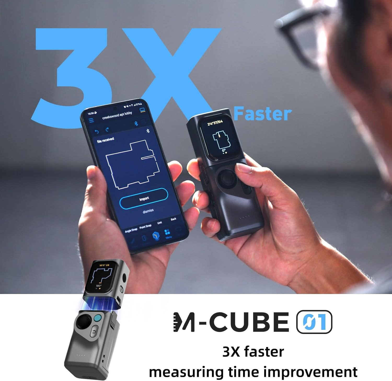 HOZO M-Cube Modular Laser Measuring Tool,Include 00 Laser Measure,01 Smart Planner Adaptor,03 Bilateral Laser+ Adaptor,05 Laser Scale Roller Adaptor image number 1