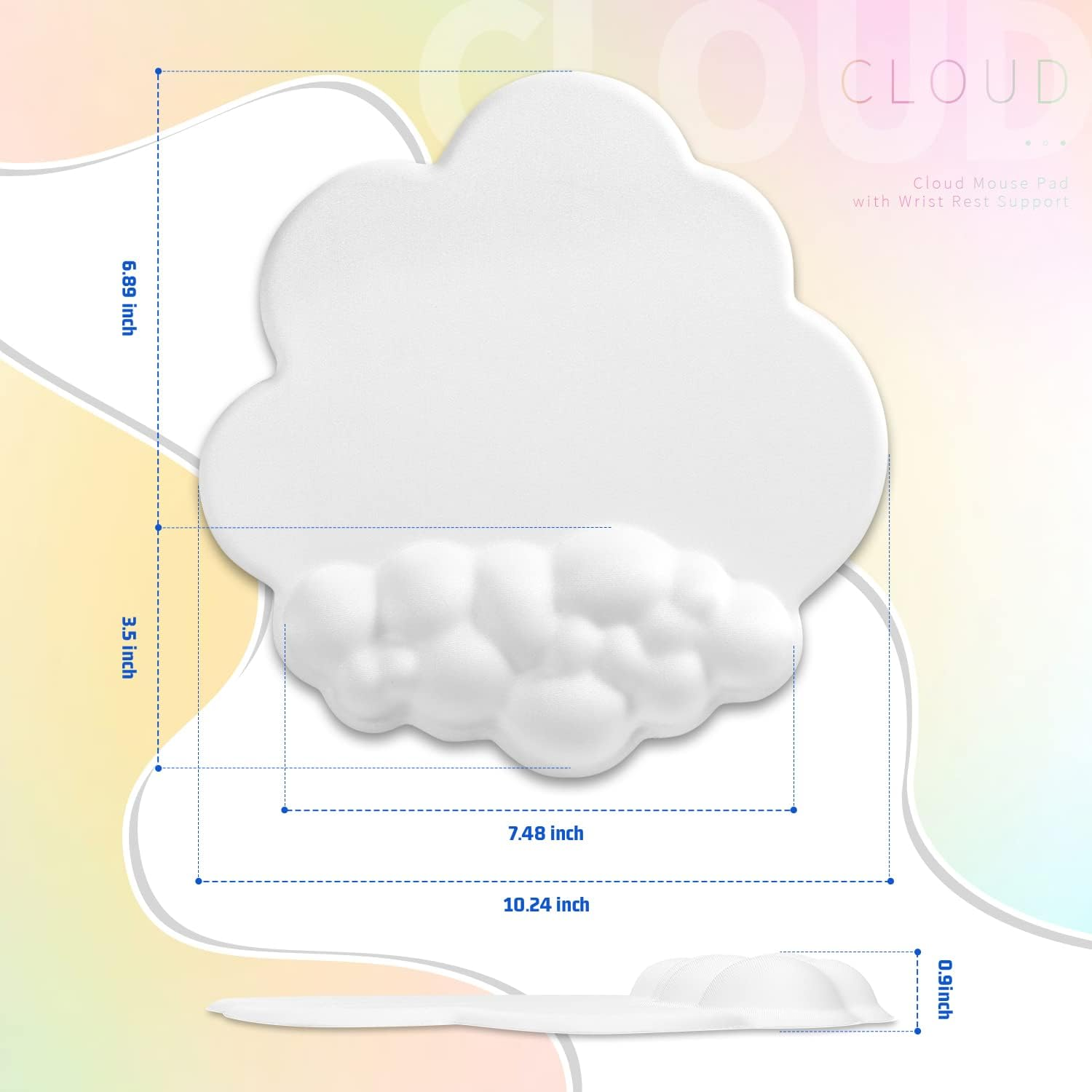 MANBASNAKE Cloud Mouse Pad Wrist Support Keyboard Wrist Rest Set with Ergonomic Memory Foam,Non-Slip Base,Cloud Coasters for Home,Office,Laptop,Desktop Computer,Easy Typing Pain Relief- White