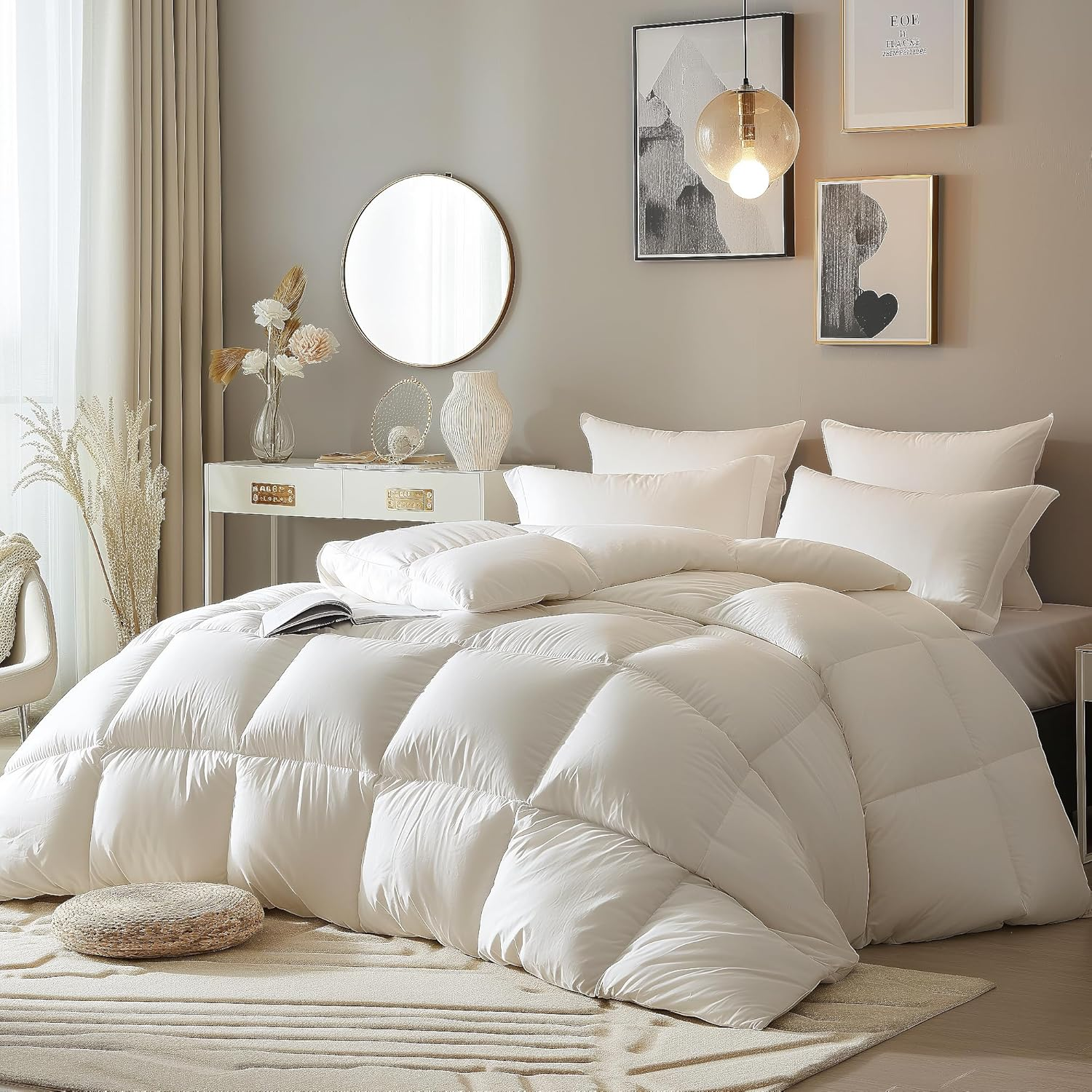 ZUNI Lightweight 420GSM All-Season Microfiber Comforter, Hypoallergenic Quilt with Renewable Fiber Fill, Machine Washable (White, Super King Size) image number 3