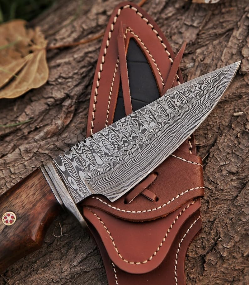 Handmade Carbon Steel Knife - Fixed Blade Full Tang Camping Knife - Hunting Bushcraft Knife with Leather Sheath - Utility Outdoor Knives - Scandinavian Sharpening Camp Knife image number 2