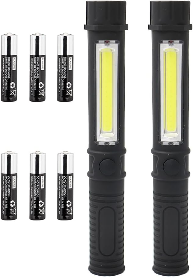 LED Portable Worklight Magnetic Flashlight,Unique Cool Gadget Tool for Men Dad Him Gift Idea,Pocket Battery COB Work Lamp Torch for Automotive,Grill,Camping,Emergency (2 Pack,Black,Batteries Included)