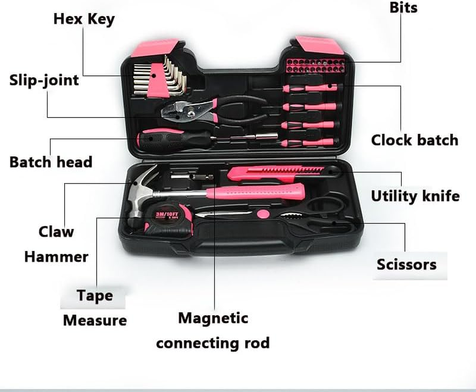 39-Piece Home Repair Tool Kit &ndash; Complete DIY Toolbox with Claw Hammer, Slip Joint Pliers, Hex Keys, Utility Knife, Tape Measure, Screwdriver Bits & Durable Storage Case image number 4