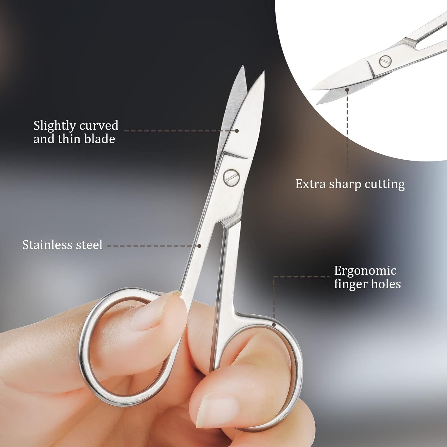 ACWOO Cuticle Nail Scissors, Professional Stainless Steel Beauty Scissors with Leather Packing Bag, Multi-Purpose Sharp Curved Scissors for Cuticle, Manicure Pedicure, Eyebrow, Eyelash image number 5