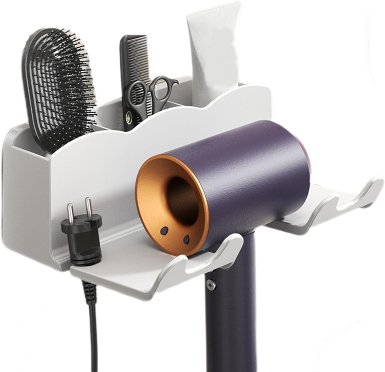 Hair Dryer Wall Holder -Spoildryer Stand | Blow Dryers Hanger | Storage Rack Hand Blower | Adhesive Bathroom Organization Blow Drier Hanger, Head Tool Organizer, Wall Mounted Storage Organizer, Drill - White image number 2