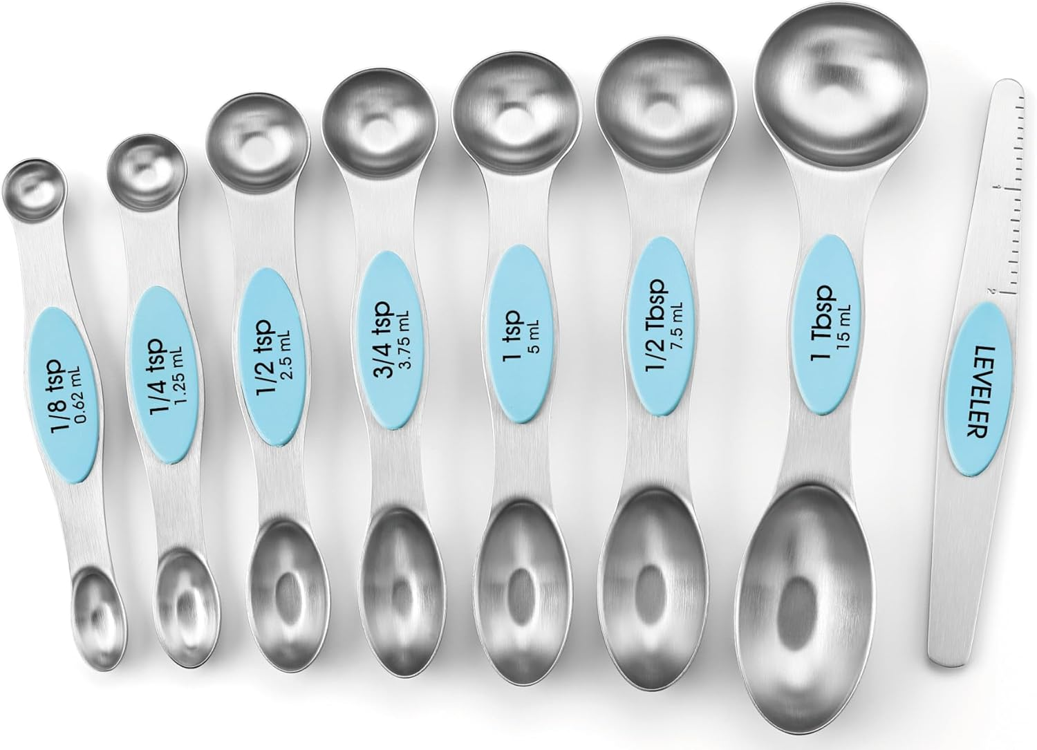 (Magnetic) - Spring Chef Magnetic Measuring Spoons Set, Dual Sided, Stainless Steel, Fits in Spice Jars, Set of 7