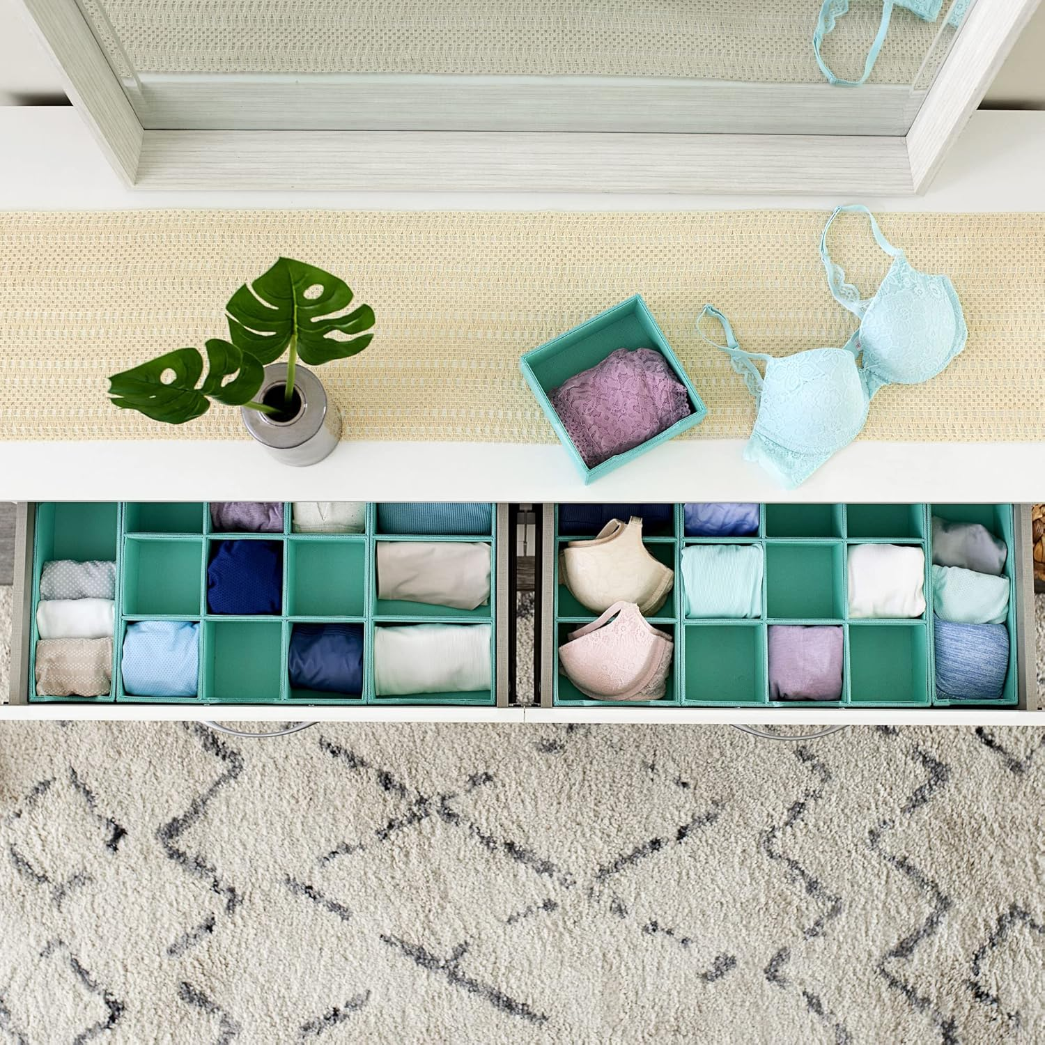 Household Essentials 3-Compartment, Pack of 2, Seafoam Green Drawer Organizer