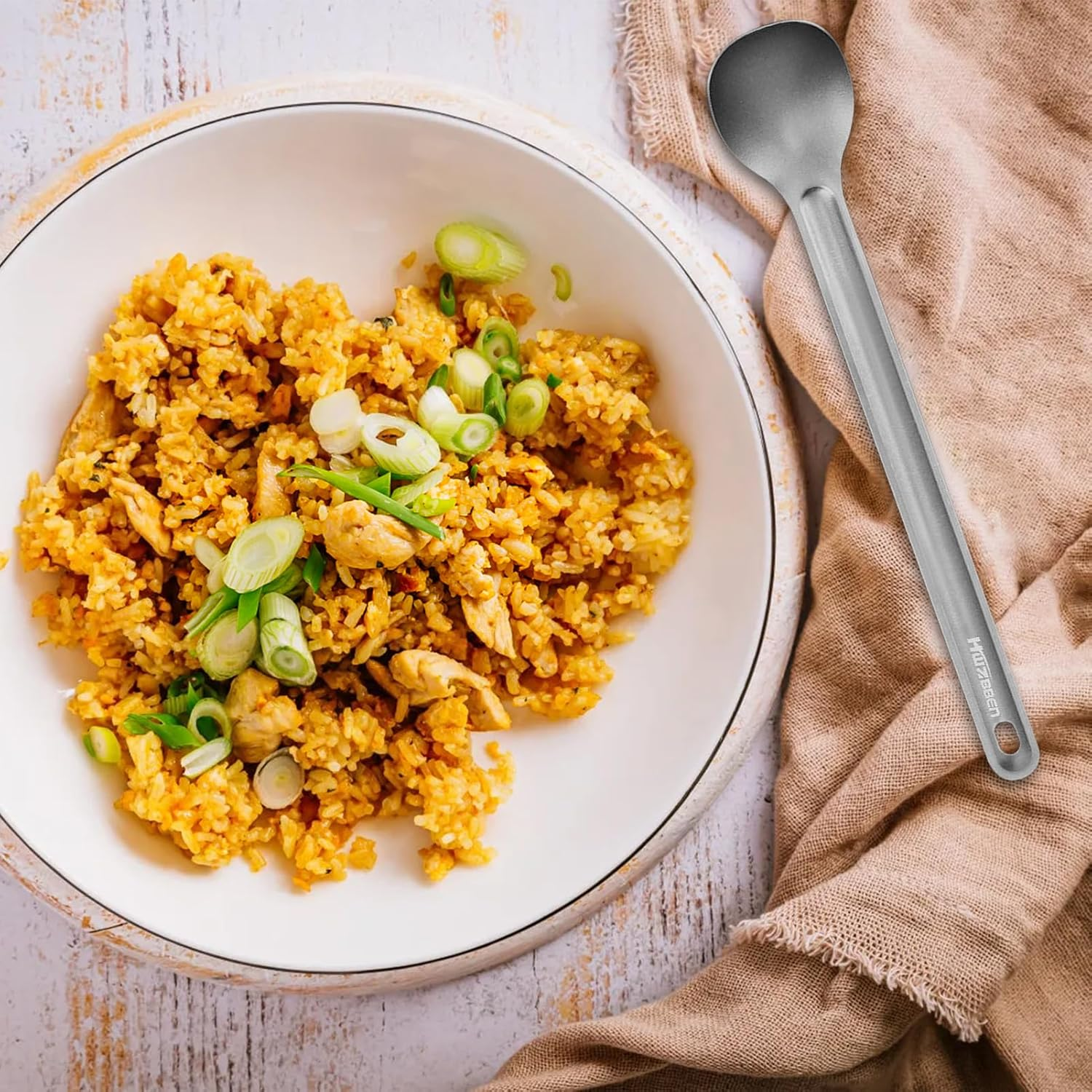 2Pcs Ti Long Handle Cutlery Spoon and Spork Set, Easy to Carry and Store, Camping Spork, a Hole on the Handle for Home, Camping, Hiking, Backpacking, Picnic (Spork and Spoon) image number 5