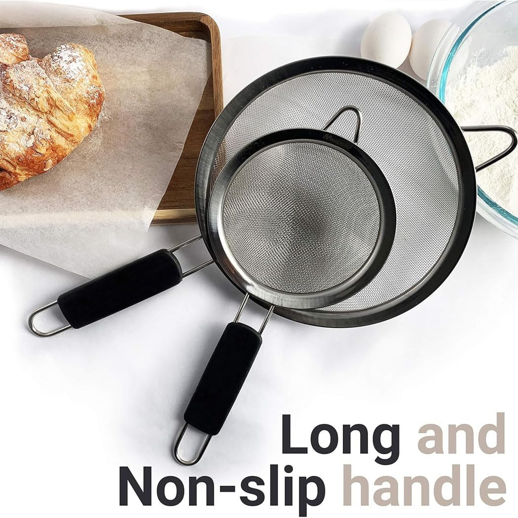 Idopick Fine Mesh Strainers Set of 3,Stainless Steel Strainers Wire Sieve Sifter with Insulated Handle Strainers for Kitchen Gadgets Tools Baking Tools Colander, Food Preparation, Flour Sifter, Rice image number 4