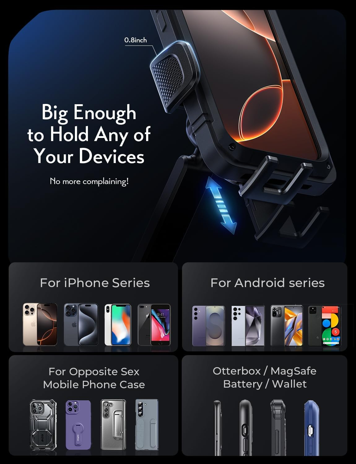 LISEN Car Phone Holder Mount,Electric Suction Cup Phone Mount,0% Incident Security Monitor ＆ 0.1S Operation ＆ Fit Any Angle,Any Position for Iphone Android and All Smartphones,All Thick Case image number 5