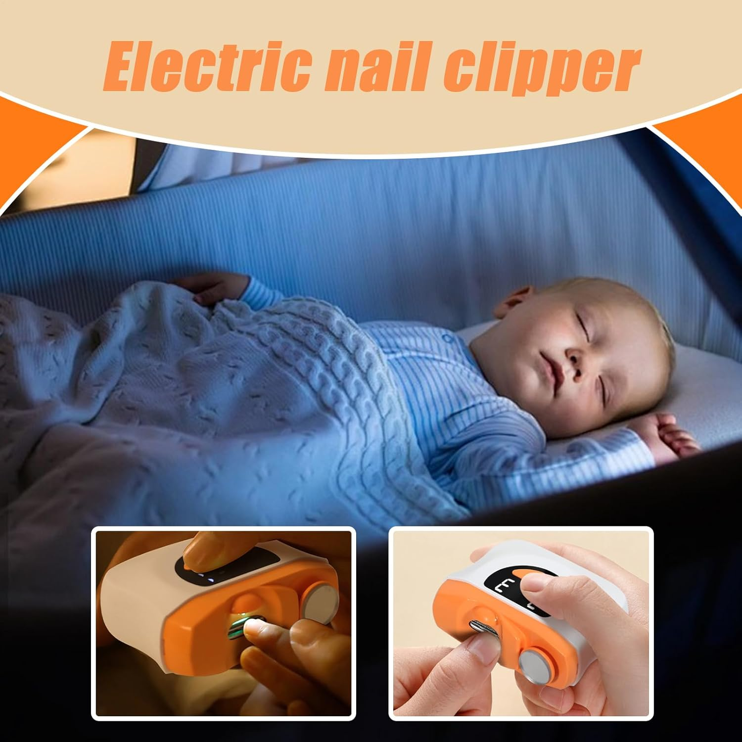 Lisutupode Automatic Nail Clipper | Polishing Automatic Fingernail Trimmer | LED Nail Polishing Cutter with 3-Speed Settings & Scraps Storage for Baby Care Seniors & Home Manicure - Orange image number 4