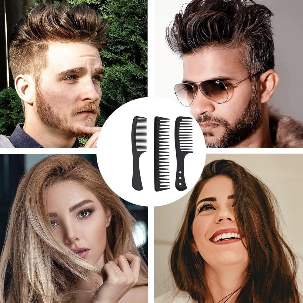 4 Pcs Fine and Wide Tooth Comb Set Professional Barber Comb Set Carbon Fiber Styling Cutting Comb anti Static Heat Resistant Comb for Women Curly Straight Long Hair, Black image number 2