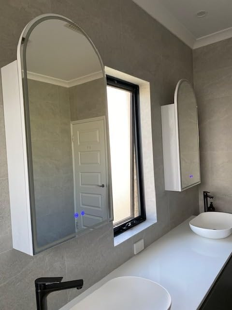 Arch LED Shaving Cabinet Mirror, 50Cm X 100Cm, Frameless, 3-Colour Adjustable Temperature, Soft Close, Dimmable Light, Antifog/Demister, Semi-Recessable image number 2