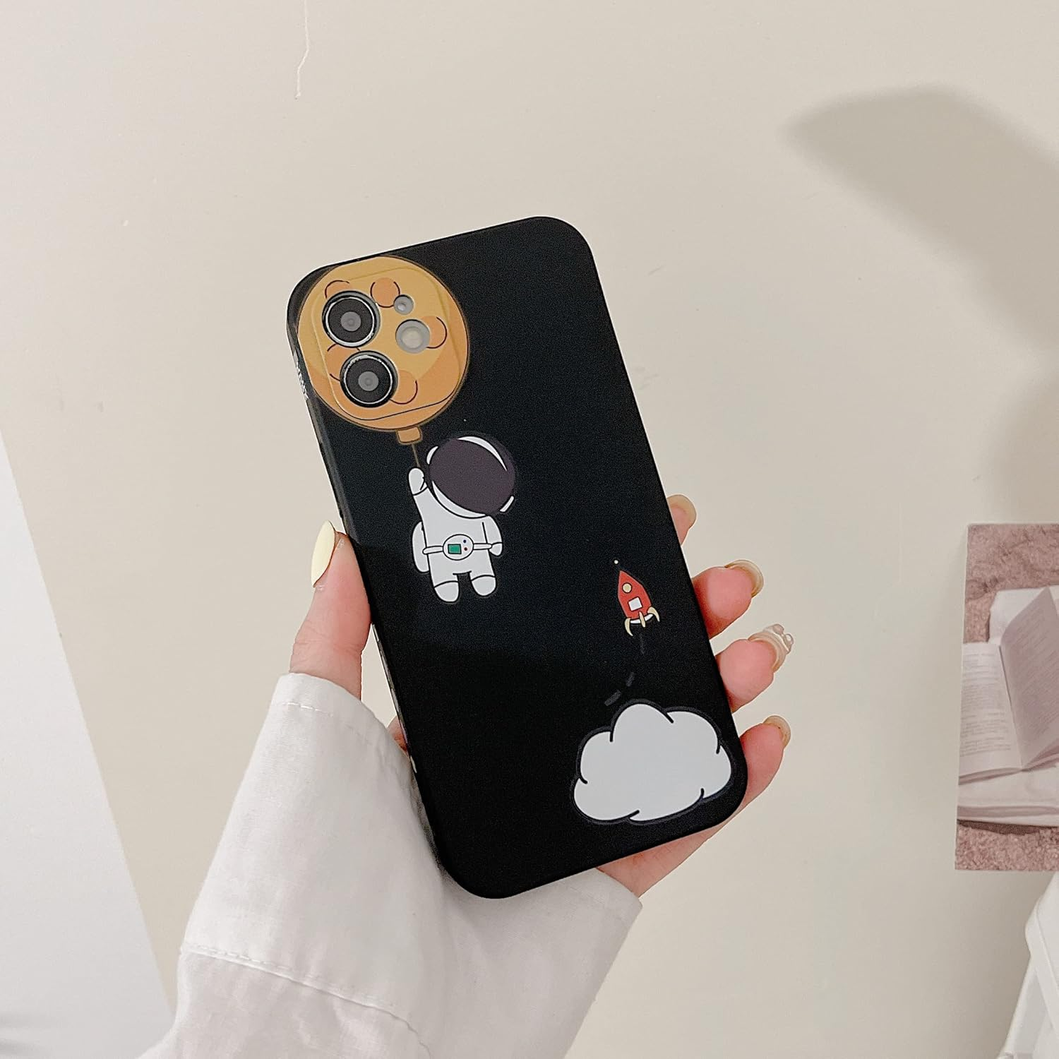 Yonds Queen for Iphone 13 Mini Cute Case, Cartoon Astronaut Space Moon Planet Design Stylish Bumper Cover TPU Rubber Protective Shockproof Fashion Case(Black Moon, Iphone 13 Mini) image number 4