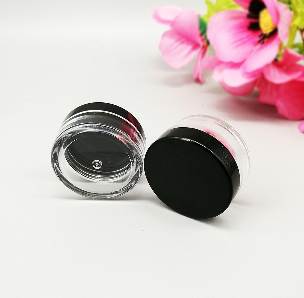 50Pcs Empty 10G Black round Small Plastic Cosmetic Jar Pot Containers for Makeup Lip Balm Powder Sample Wholesale Bulk Cream Jars with Black Lids Travel Container Bottles Packing image number 5