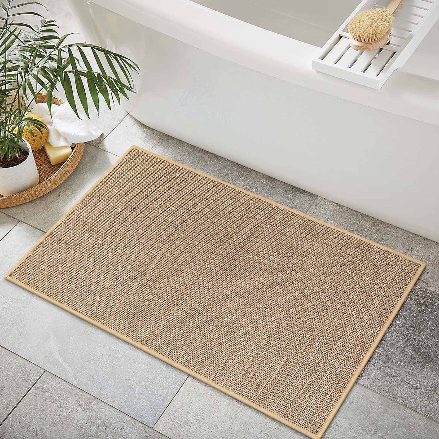 Jute Entryway Mat, Farmhouse Kitchen Entryway Rug, Door Mat, Indoor Entrance Washable Mat, Small Bathroom Rugs, Non Slip Throw Rug Neutral Indoor Floor Carpet for Front Door, Kitchen Sink, 50X80Cm image number 2