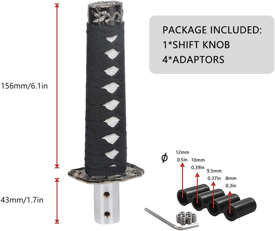 Ahumans Samurai Sword Shift Knob Automatic,Short Gear Shift Knob Catchers Gear Suitable for Manual Transmission Cars, Most Automatic Transmission Cars - Black+White image number 2