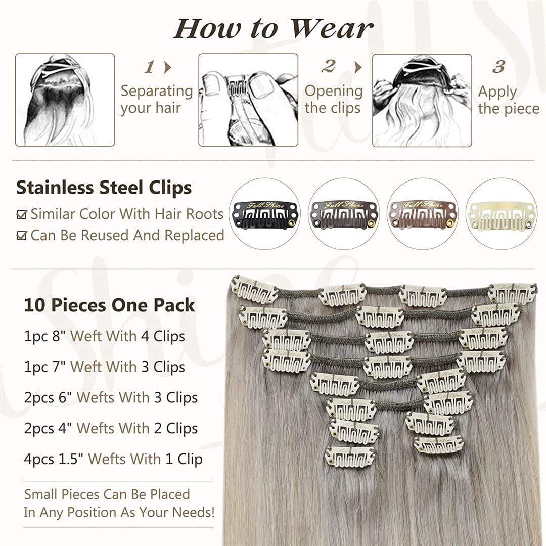 Clip in Human Hair Extensions Ombre Color Hairpins 7-10Pcs 100G Double Weft 100% Machine Remy Natural Hair 4 27 4 4 18Inches 100G image number 2