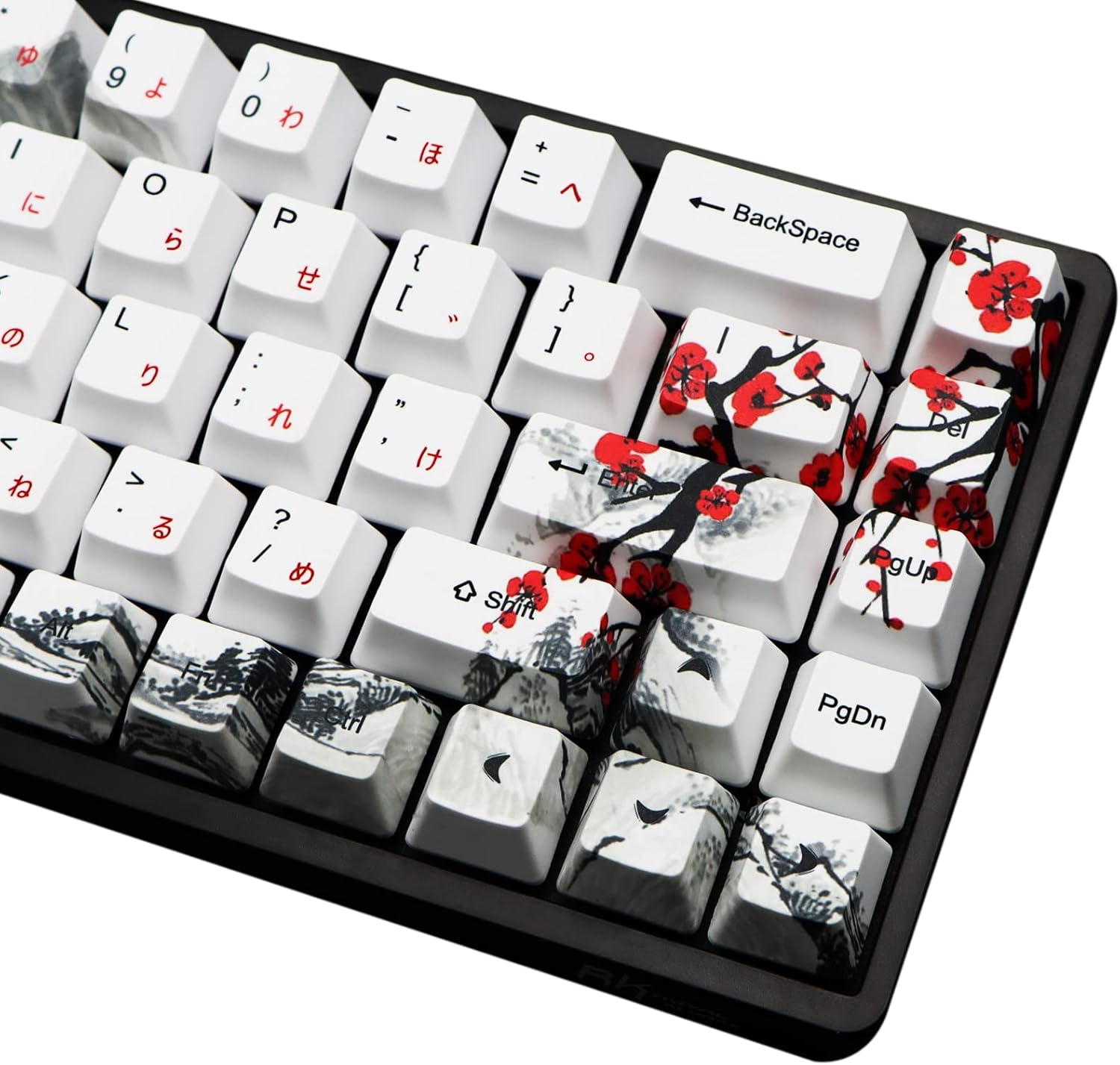 MOLGRIA Keycaps 68 Set for RK68 GK68 Mechanical Keyboard, Custom PBT OEM Profile Key Caps Japanese Font with Keycap Puller for Gateron Kailh Cherry MX Switch ANSI Layout Keyboard(Plum Blossom) image number 4