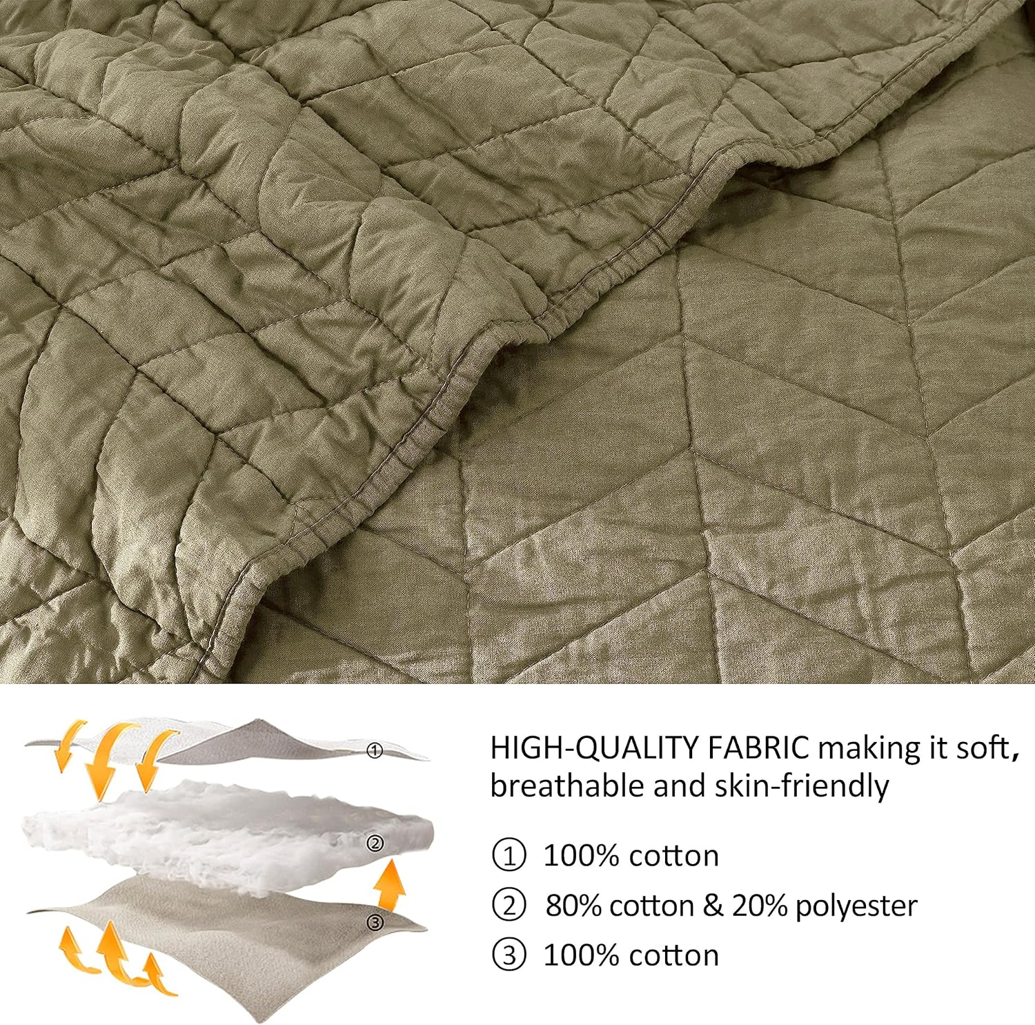 Palassio Green Cotton Quilt Queen Size Bedding Sets with Pillow Shams, Olive Lightweight Soft Bedspread Coverlet, Sage Quilted Comforter Bed Cover for All Season, 3 Pieces, 90X96 Inches image number 2