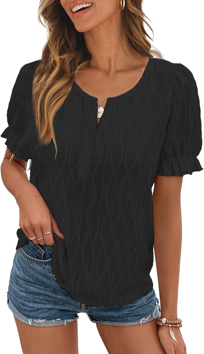 Women Summer Shirts Short Sleeve V Neck Tops Fashion Casual Blouses