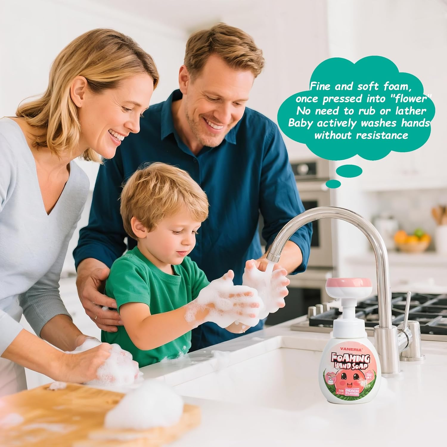 VANERIA Kids Foaming Hand Soap,Flower Stamp,Moisturizing and Gentle Hand Soap for Baby,Kids and Adults with Sensitive Skin 250Ml/8.45 Fl Oz image number 5