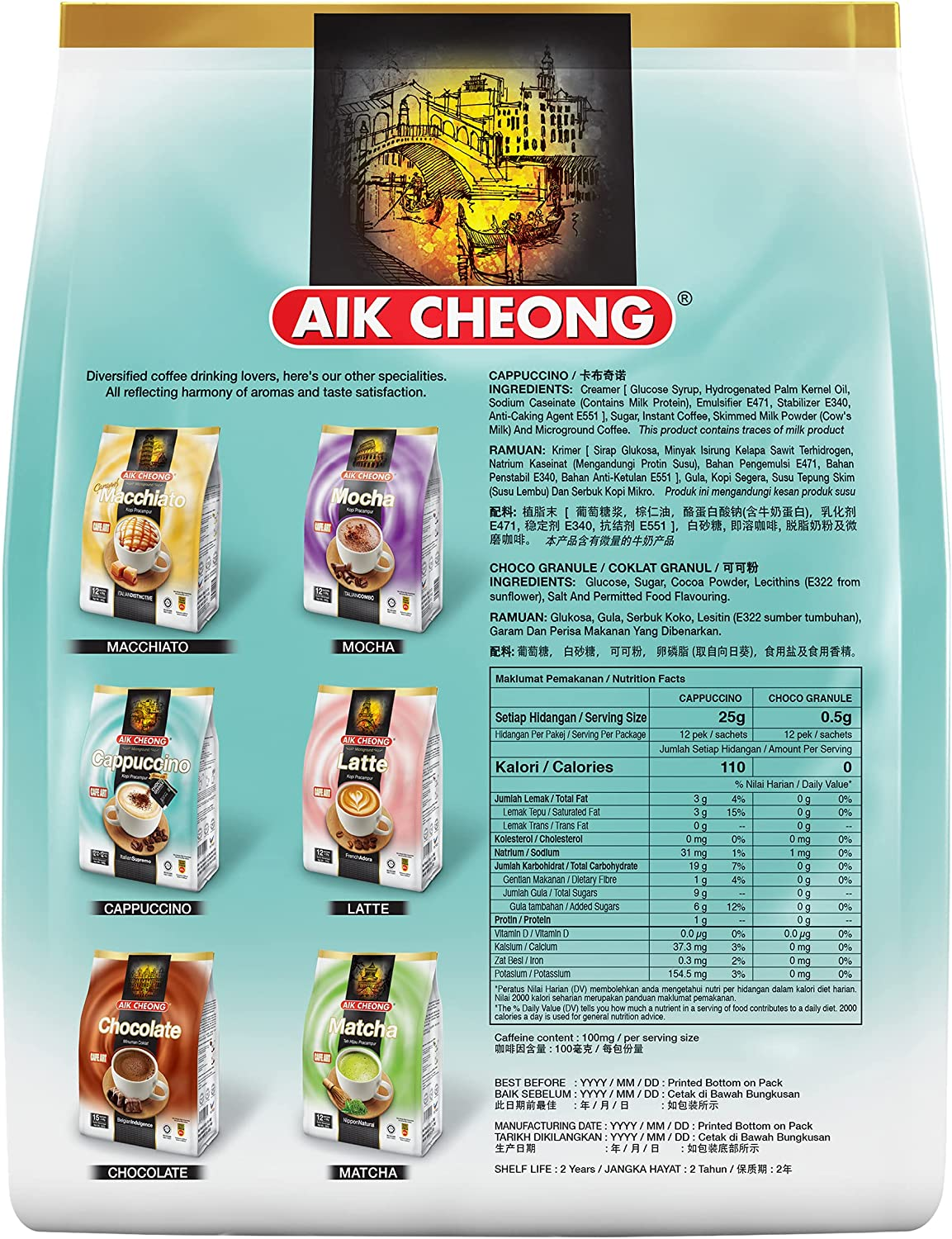 Aik Cheong Cappuccino | Italian Style Instant Coffee with Creamy Foam | Premium Quality Instant Coffee Sachets | Quick and Easy to Prepare | 25 G X 12 Sachets (306 G) image number 3