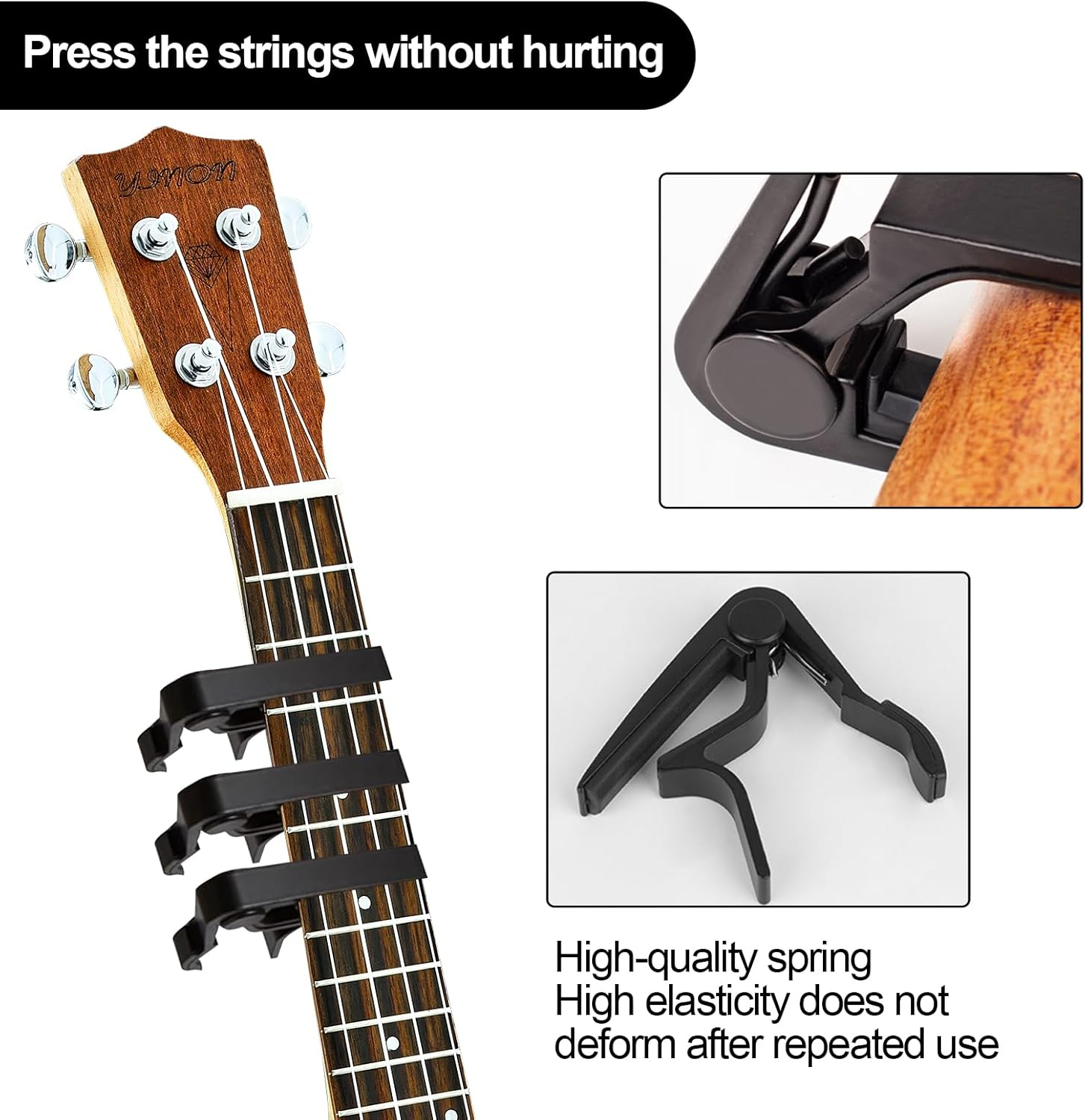 T Tersely Aluminum Alloy Guitar Capo Trigger with 3Pcs Guitar Picks Single Hand Use Quick Change Black Capos for Classical Acoustic Electric Guitars Ukulele image number 5