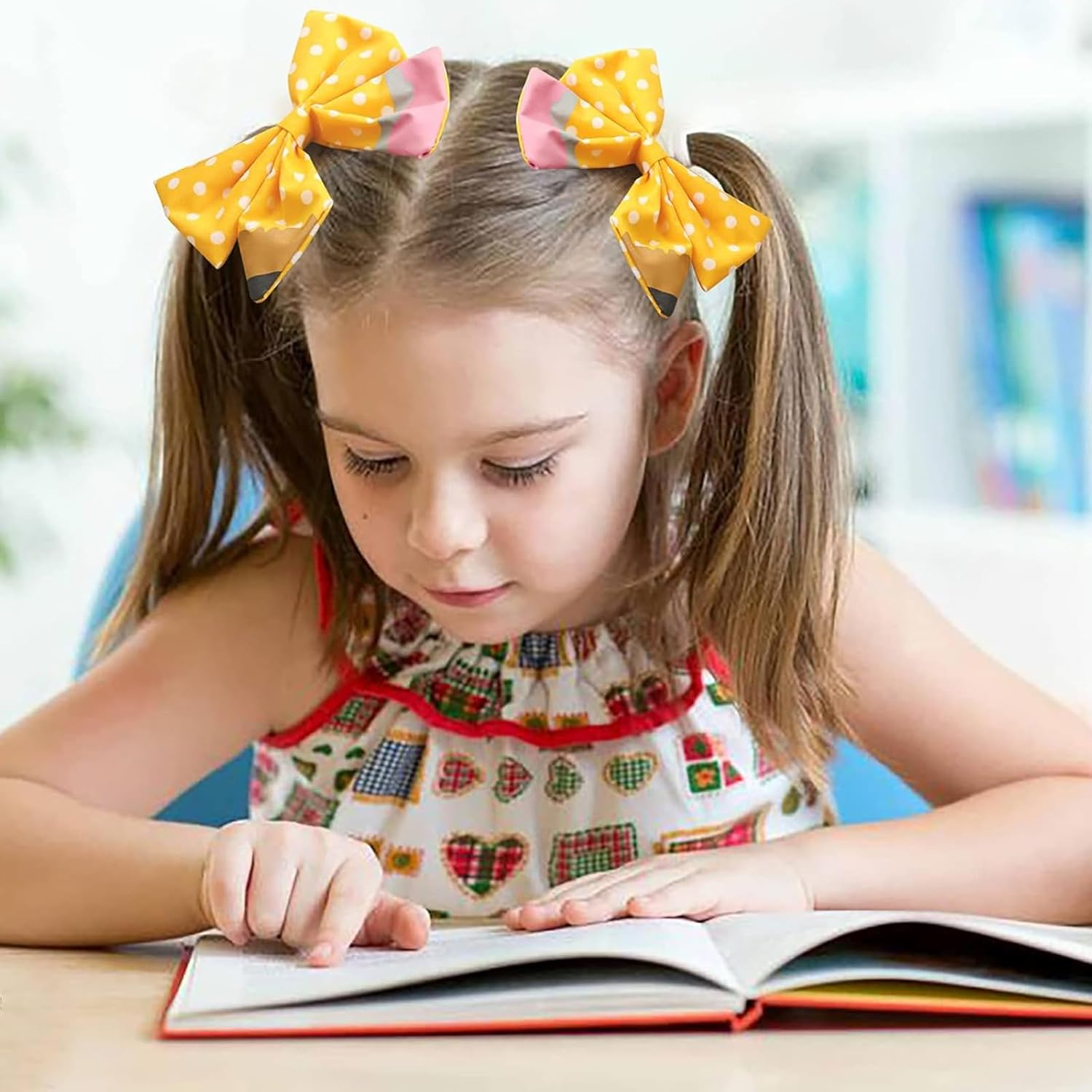 WERIGONI 2Pcs Back to School Hair Bow Clips Yellow Pencil Hair Clips Cute Hair Bows Girls Pencil Design First Day image number 3