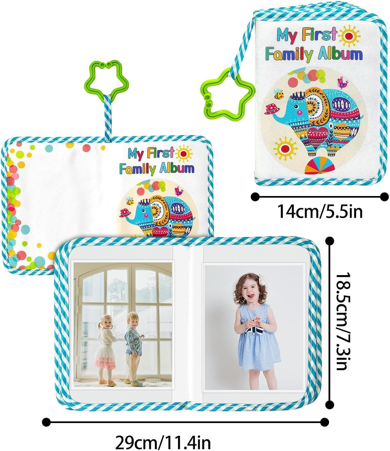 Baby Photo Album - Babies Photo Book Albums | Animal Pattern Soft Memory Books with Star Hook | Keepsake Record Books | Holds 17 Photos for Family New-Borns image number 1