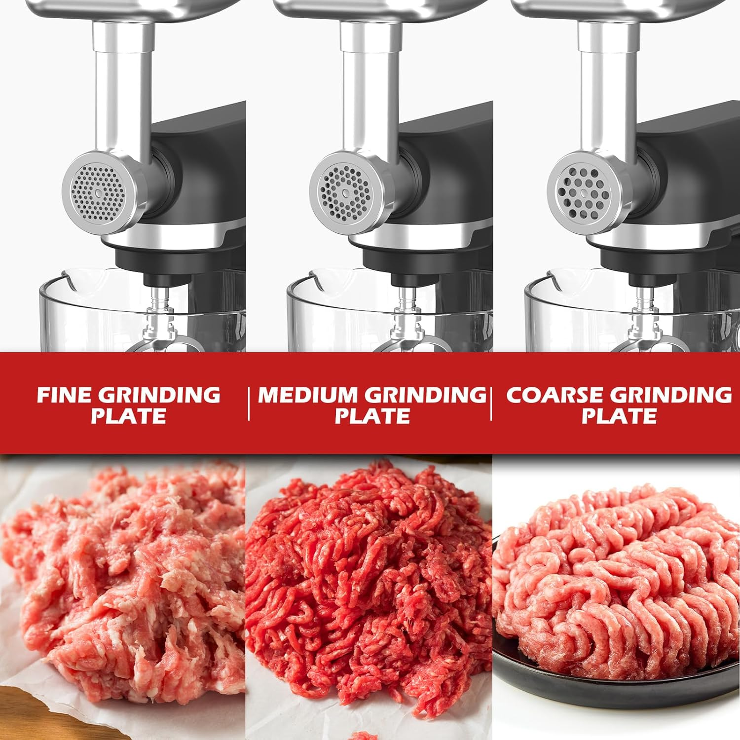 YOPOWER Stand Mixer, 6-Speed Multi-Function Food Processor & Kitchen Machine with Dough Hook, Whisk, Beater, Pasta Maker, Meat Grinder & Sausage Stuffer, Electric Food Mixer for Baking & Cooking image number 4