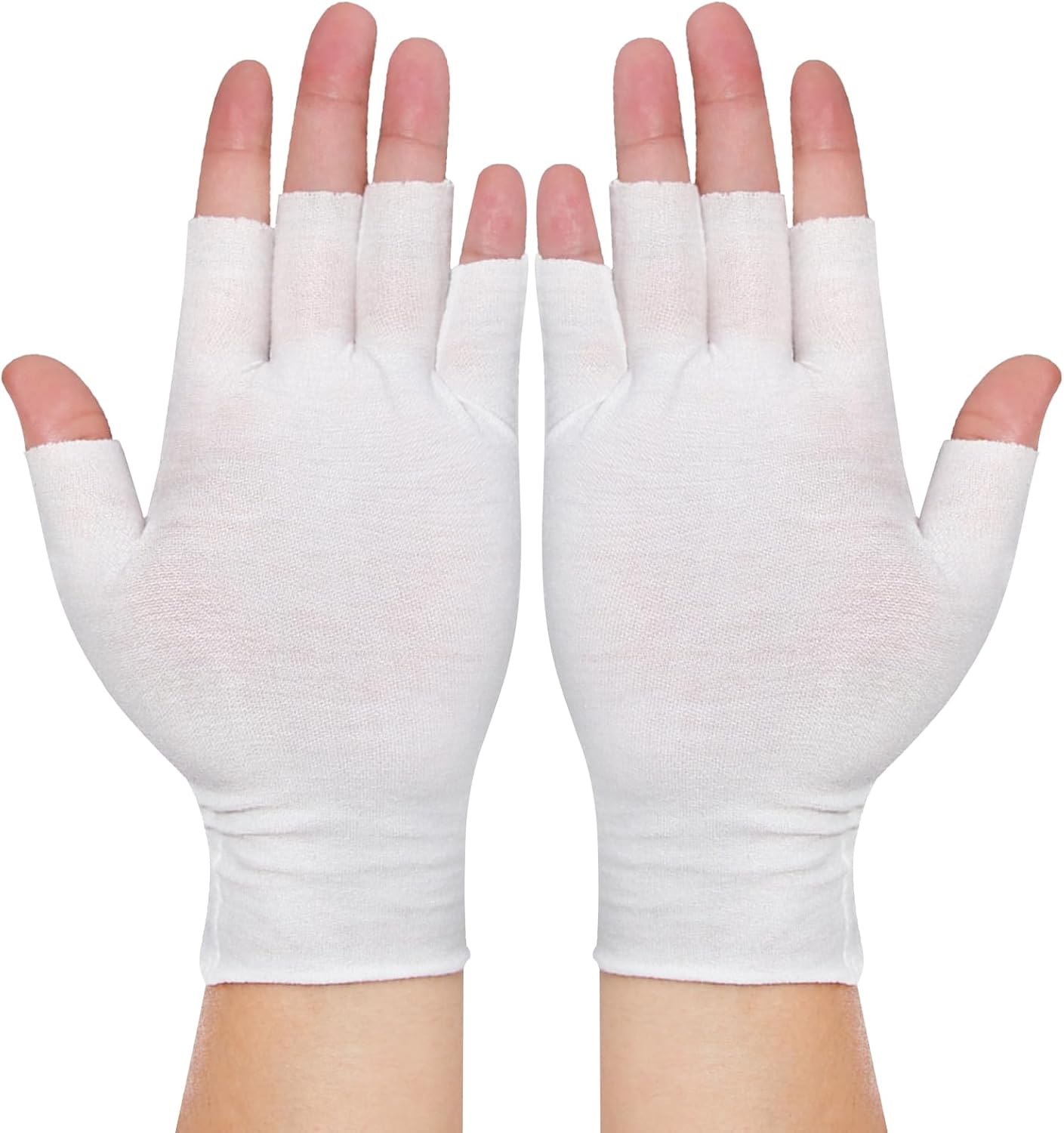 4 Pairs White Fingerless Gloves, Cotton Moisturizing Gloves for Women, Cut 5 Fingertips, Soft and Comfortable, for Dry Hands Sleeping Hand Spa Treatment image number 5