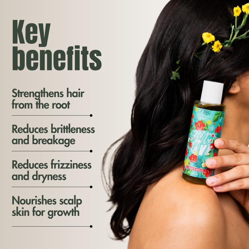 Hibiscus Monkey HM Love Scalp & Hair Oil | Non-Sticky Hair Oil | Natural Hair Oil | Anti-Frizz Hair | Promotes Hair Growth, Reduces Hairfall, Unisex | Flower and Coconut Milk Oil | image number 2