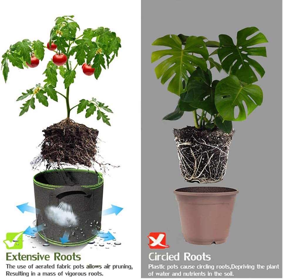 5 Pack 10 Gallon Grow Bags Heavy Duty Thickened Nonwoven Aeration Fabric Pots with Handles, Indoor Garden Planter Bags for Vegetable,Flower, Herbs, Home Decoration, Plant Grow Bags image number 5