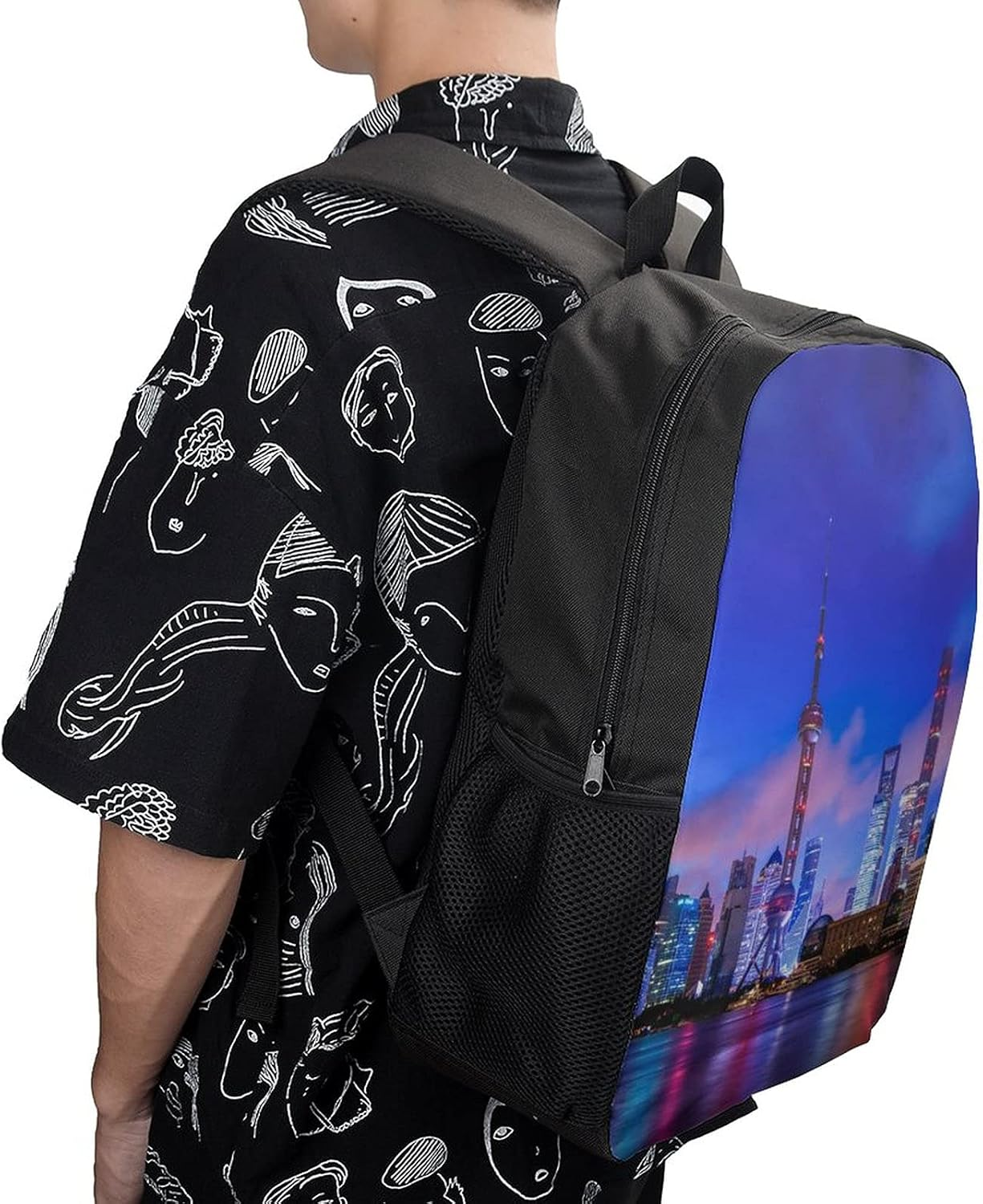 Cute Waterproof Lightweight Childrens Students Bags Backpacks Print Prague Czech Republic City Landscape Fog for Christmas Gi - Black-Style-3 image number 6