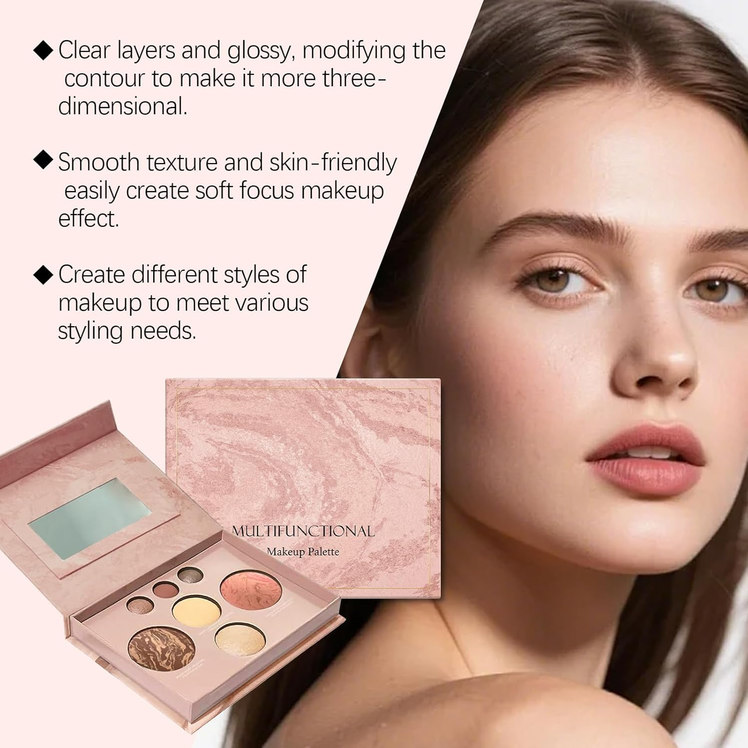 Baked Makeup Palette,Full Size Baked Palette - Includes Bronzer,Blush,2 Highlighters and 3 Eyeshadows,Multi-Purpose,Highly Pigmented,Long-Wearing