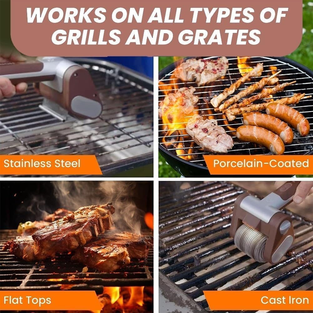 Sakerplus Electric Grill Cleaner, Bristle-Free Spinning Grill Brush with LED, Cordless Electric Brush Cleaner, Detachable 350 RPM Stainless Roller,Blast Away Burnt-On Food for Outdoor BBQ image number 6