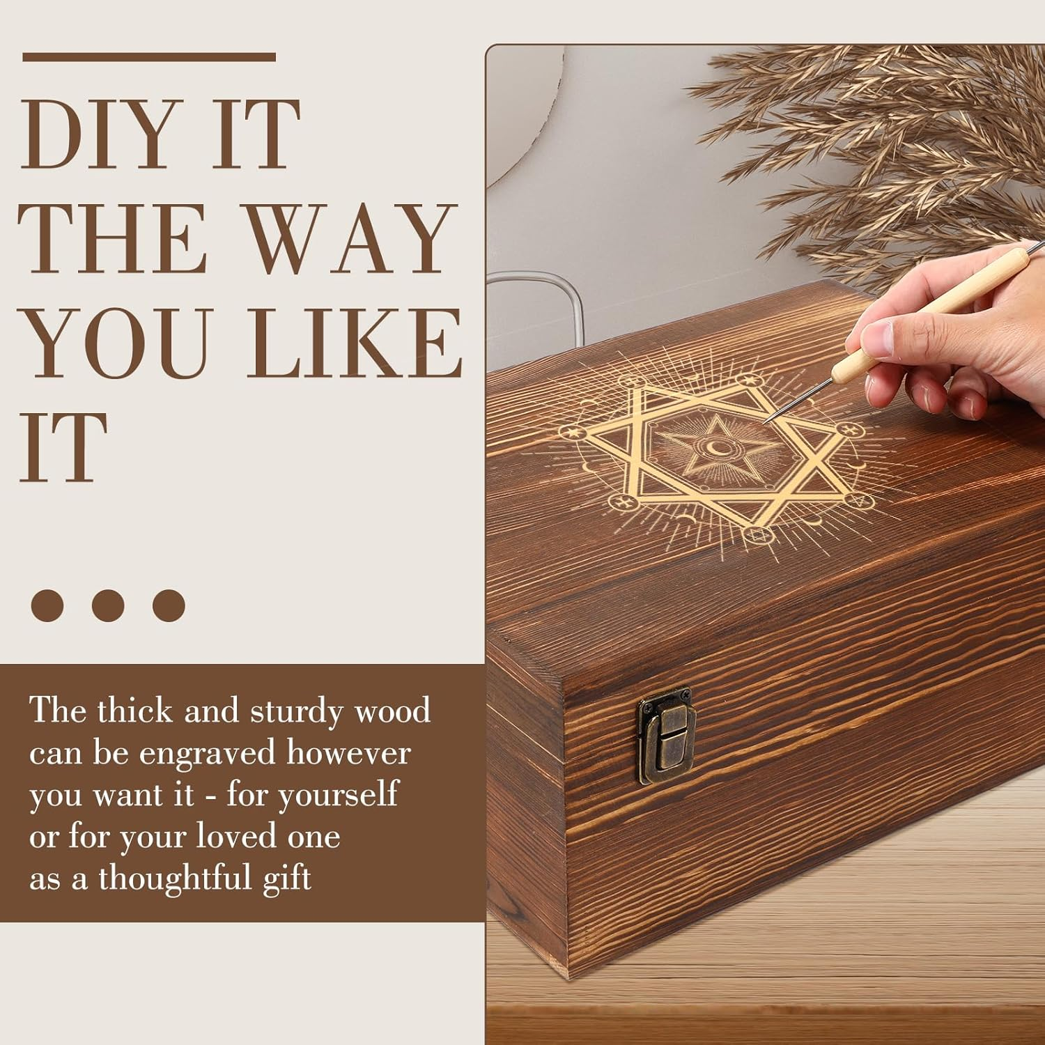 Barydat Extra Large Wooden Memory Box with Hinged Lid for Keepsakes Unfinished Pine DIY Craft Stash Wooden Box for Arts Gift and Storage Decorative image number 3