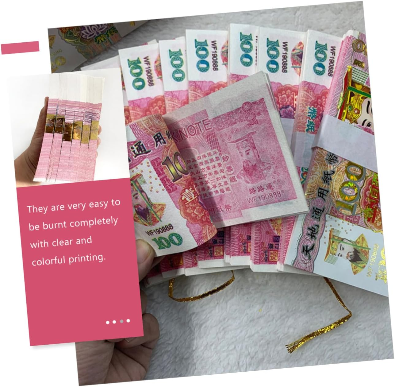 LALAFINA Realistic 1000 Sheets of Ancestor Money Bright Easy to Burn Paper Money for Festival Sacrifice image number 5