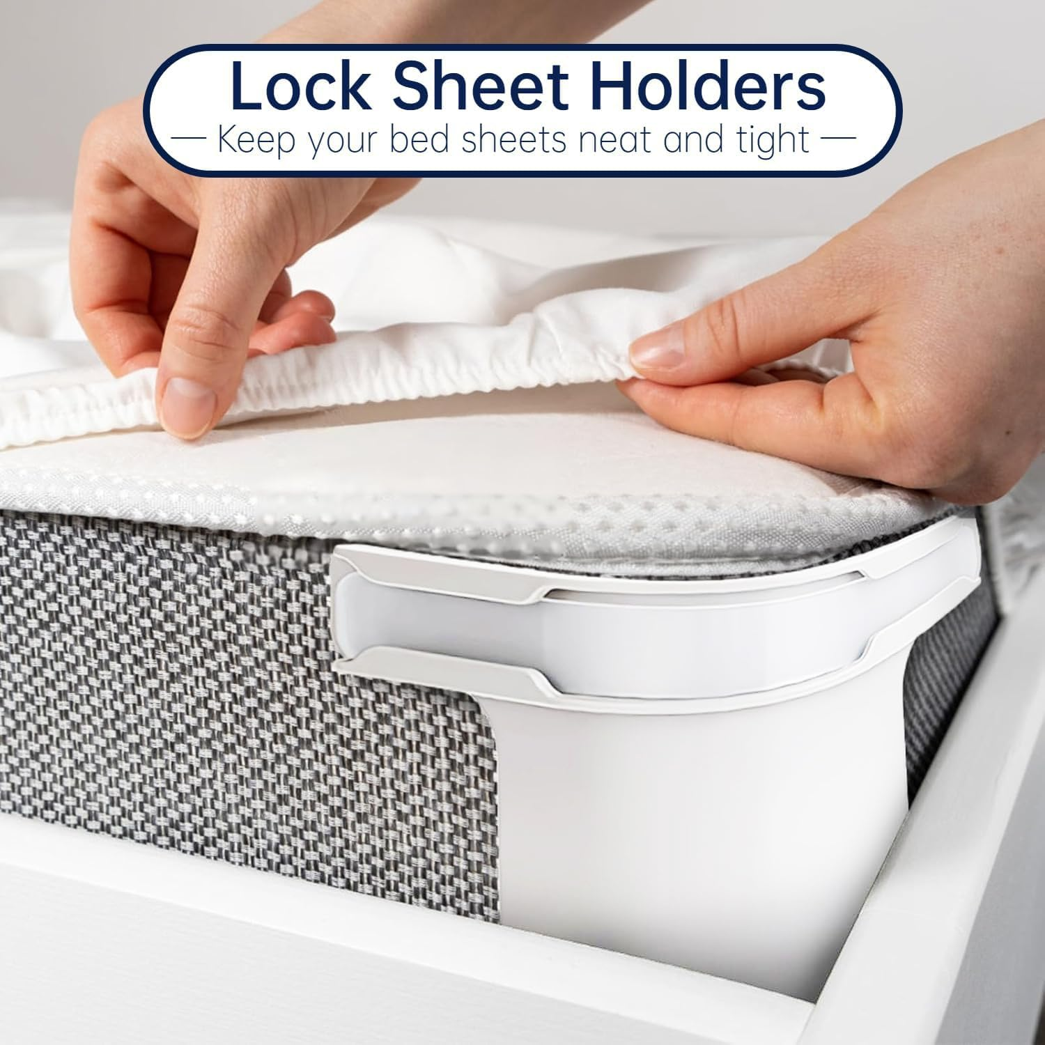 4 Pack Bed Sheet Holder Straps - Heavy Duty Mattress Fasteners with Locking Strips, Secure Fitted Sheets & Protectors (White) image number 6