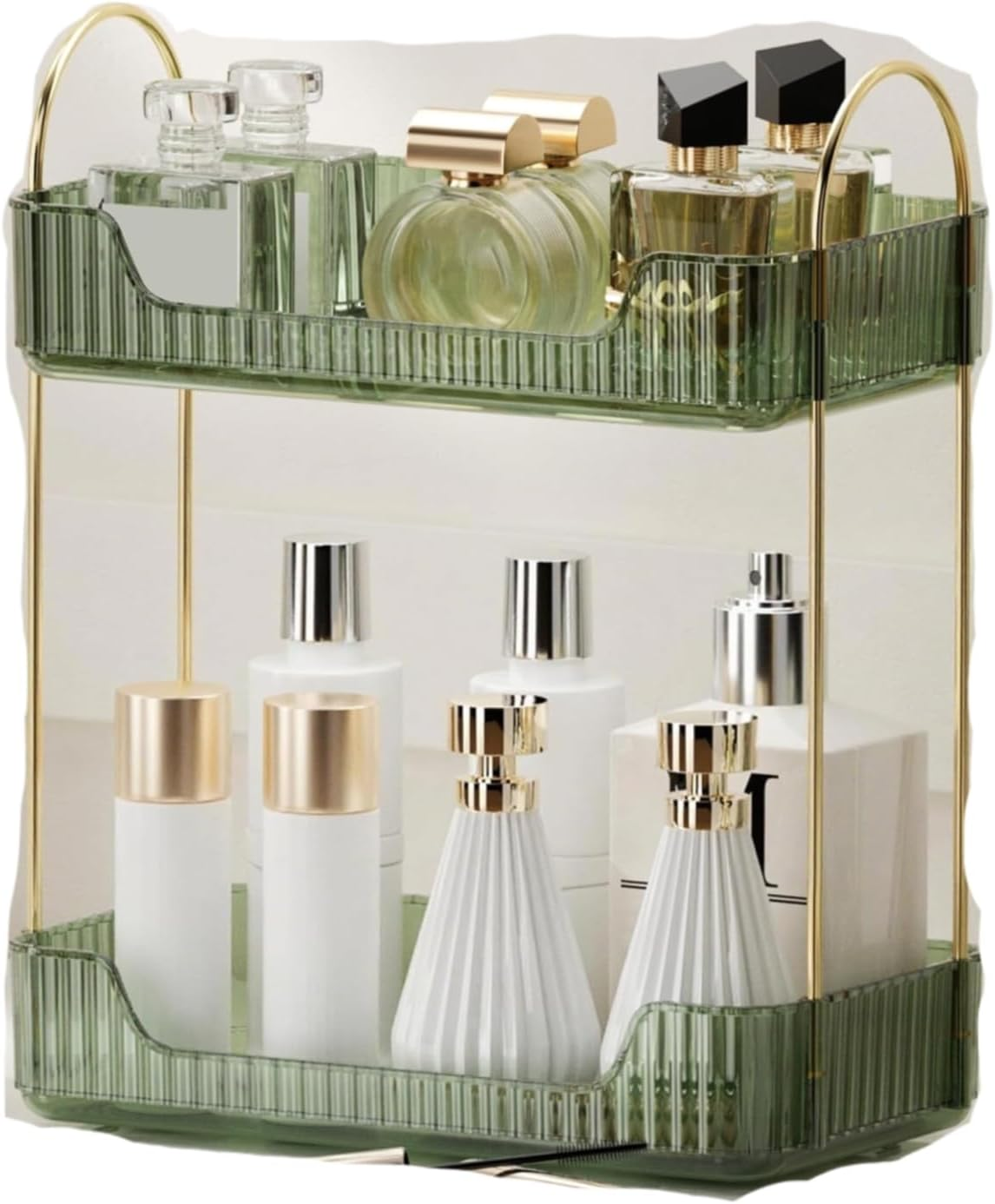 Ycia&Done 2-Tier Bathroom Organizer Countertop - Vintage Green Makeup Storage Tray for Skincare, Perfume & Vanity Counter (Large Capacity) image number 6