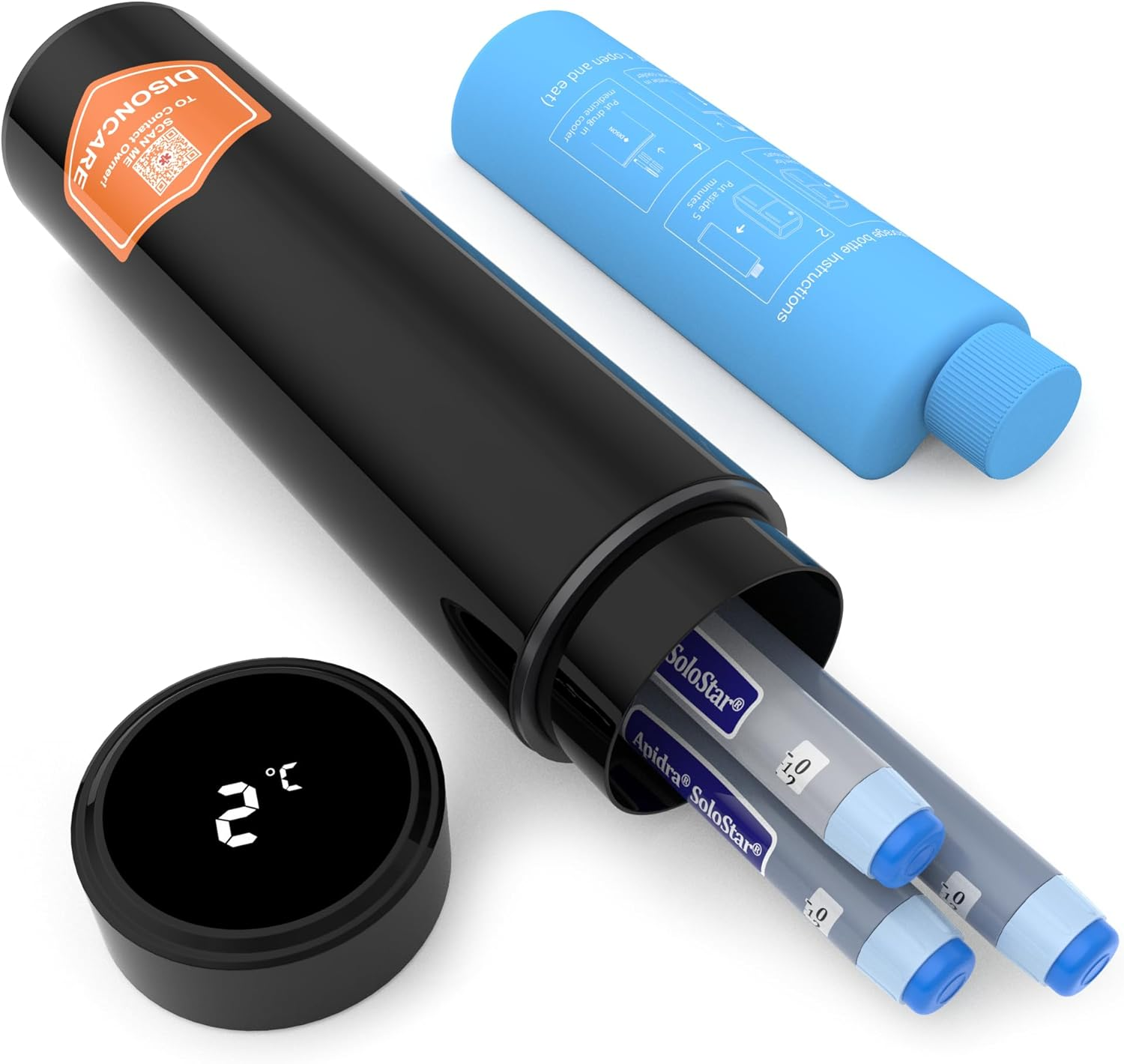 DISONCARE 60H 3 Pens Insulin Cooler Travel Case Temp Display