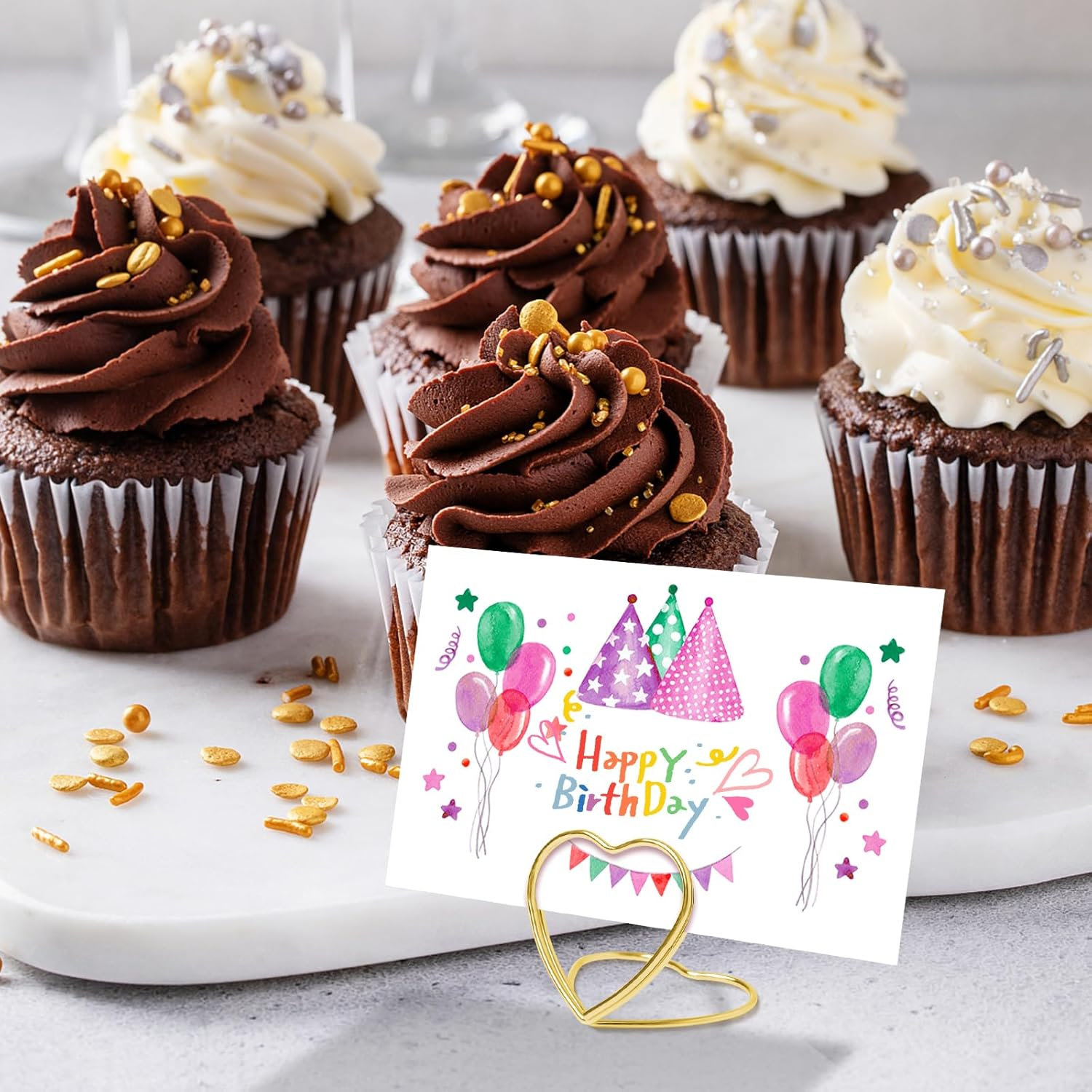 Qfeley 36 Pcs Gold Place Card Holders Table Number Holder Wedding Table Card Holders Name Card Holder Metal Place Setting Holder for Wedding Table Setting (Heart) image number 3