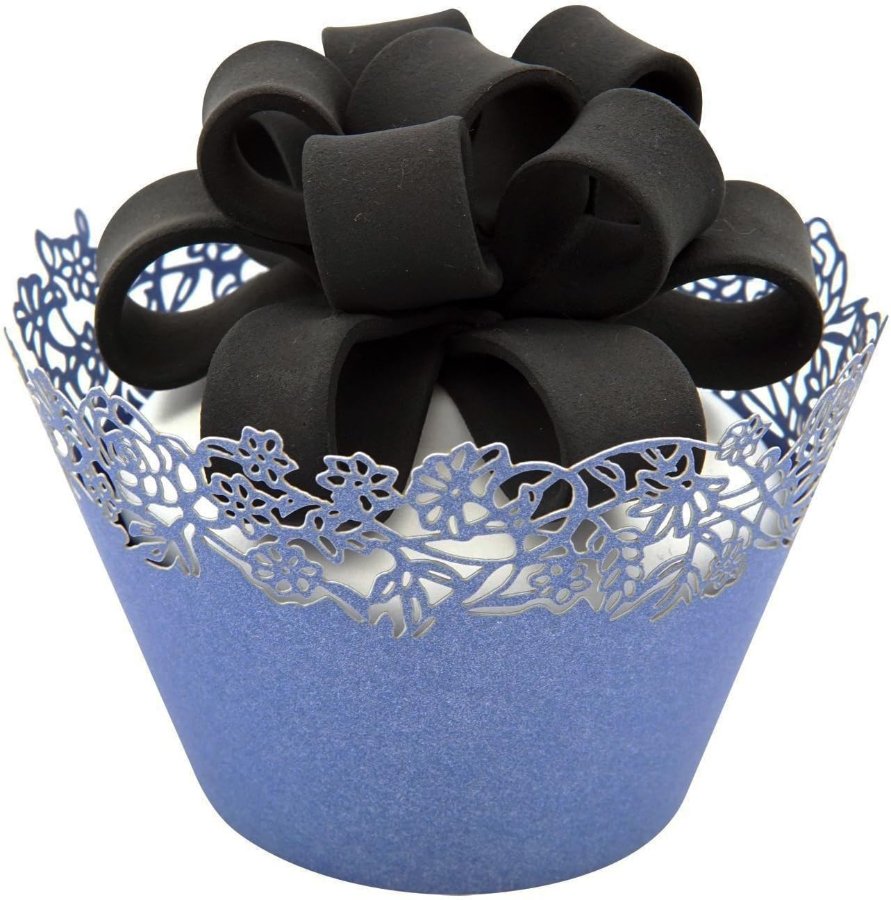 Cupcake Wrappers Pack of 50 Deep Blue Filigree Artistic Bake Cake Paper Cups Little Vine Lace Laser Cut Liner Baking Cup Muffin Case Trays for Wedding Party Birthday Decoration -By KEIVA (Deep Blue)