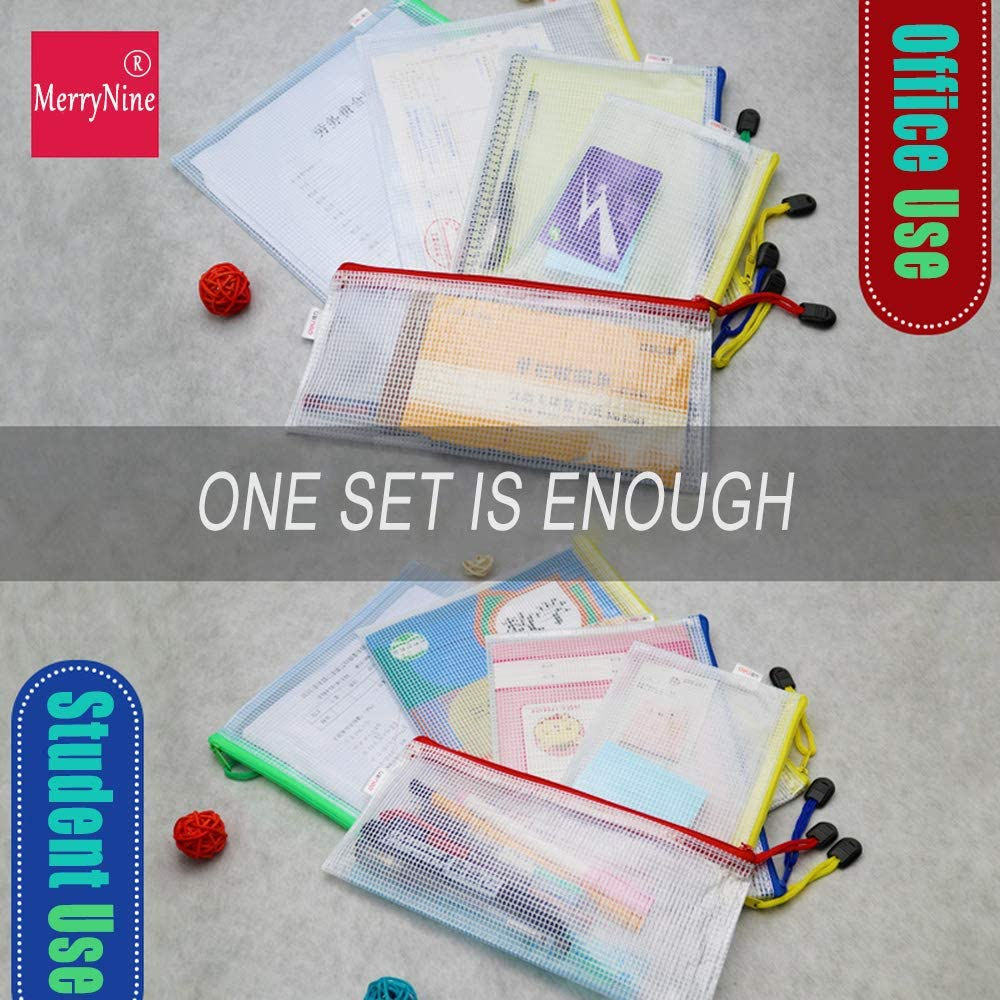 Merrynine 20 Pack A4 Mesh Zipper Pouch Document Bag, Merrynine Letter Size Waterproof Document Pouch for School Office Supplies, Cross Stitch File Folders Organizing Storage A4 Set (Mixed Color) image number 2